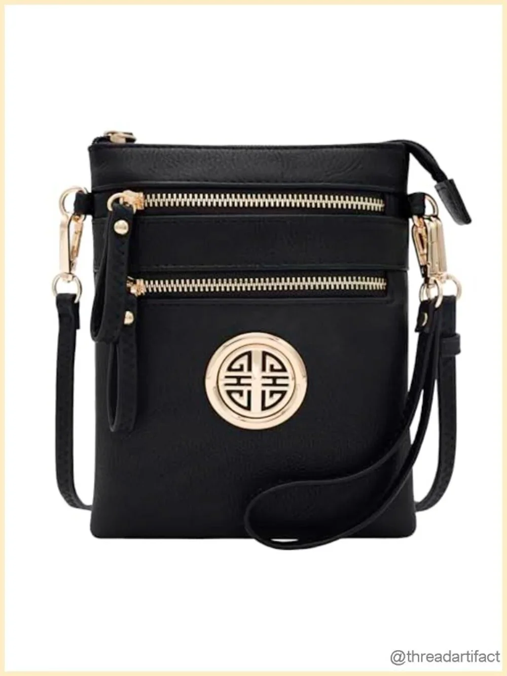 Faux Leather Multi-Zipper Crossbody Bag with Detachable Wristlet